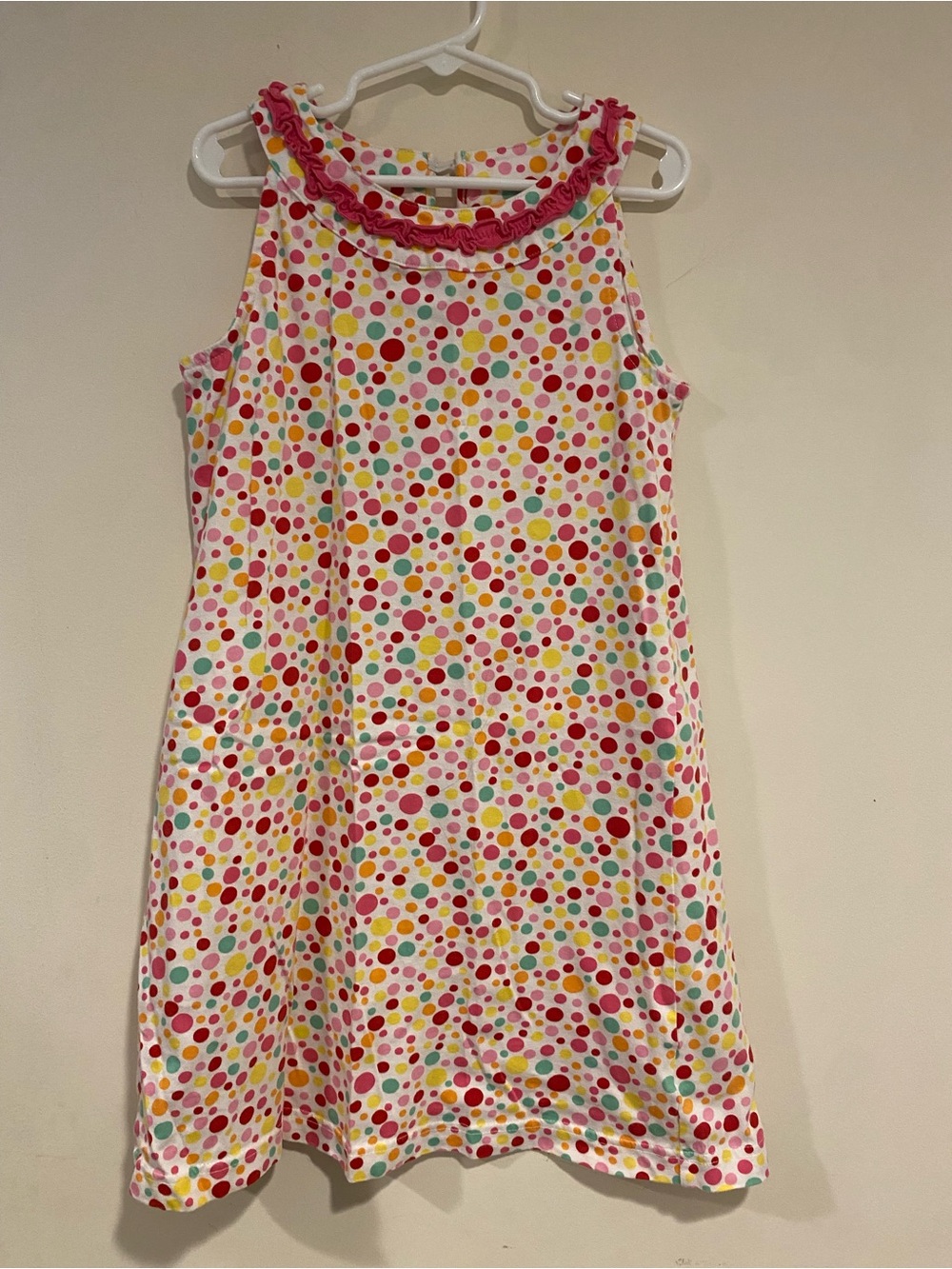 Hanna Andersson White Polka Dot Tank Dress with Pink Ruffle